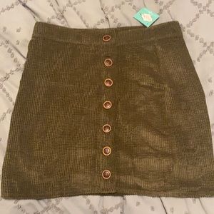 Corduroyed Skirt. Button up. Army Green.